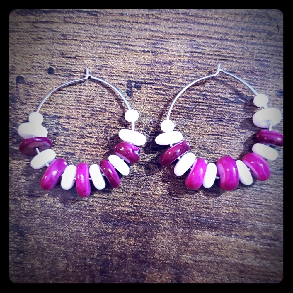 💟🌶Spicy summer earrings, statement hoop pink